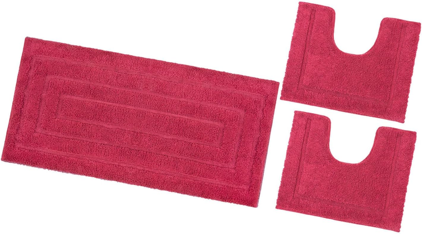 Tappeto Bagno Puro Cotone Set 3 pezzi Elegante Lussuoso Morbido Scendiletto  Antiscivolo Rosso