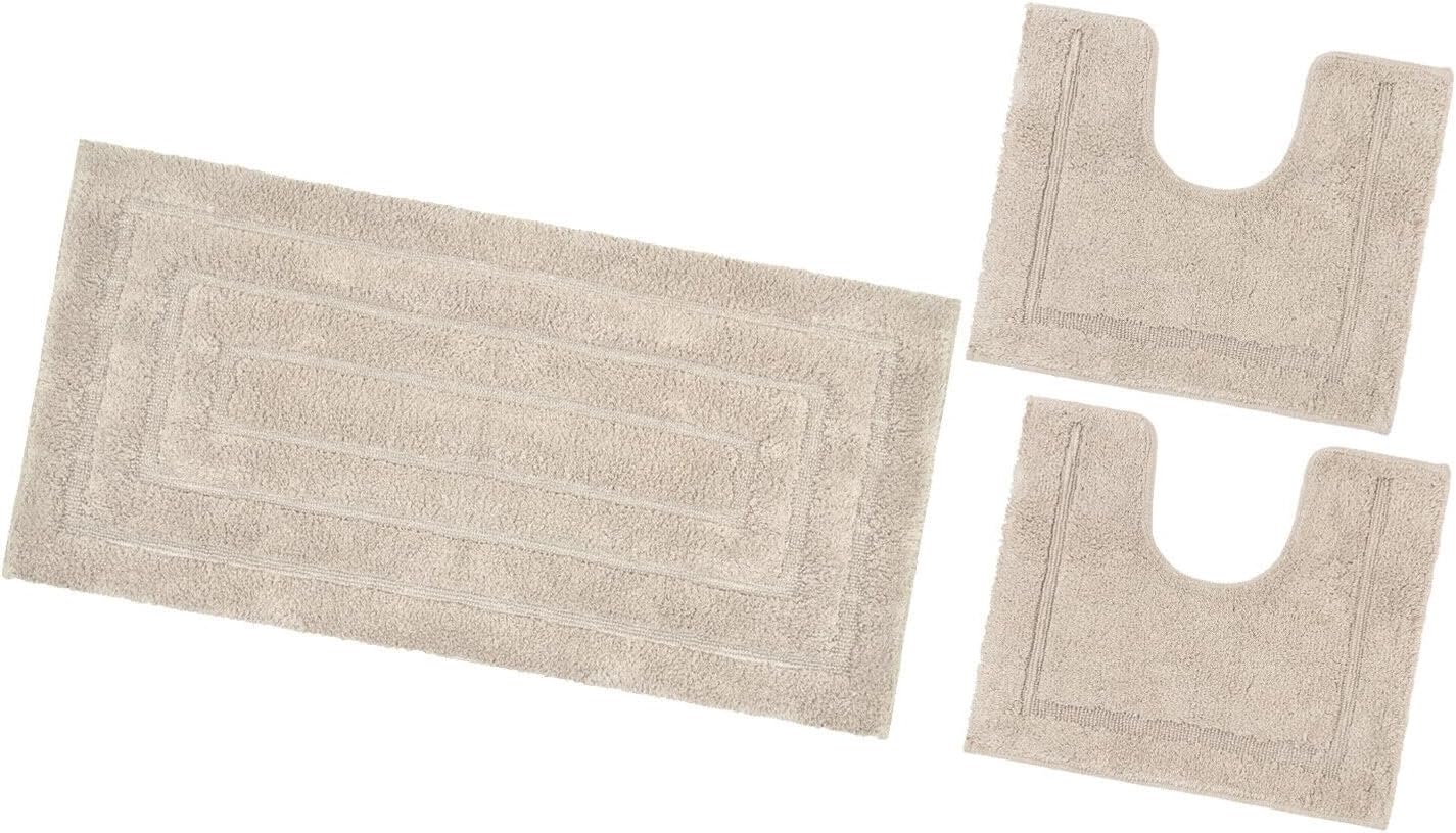 Set 3 Pezzi Tappeto Bagno In Cotone Tinta Unita Beige: 28679