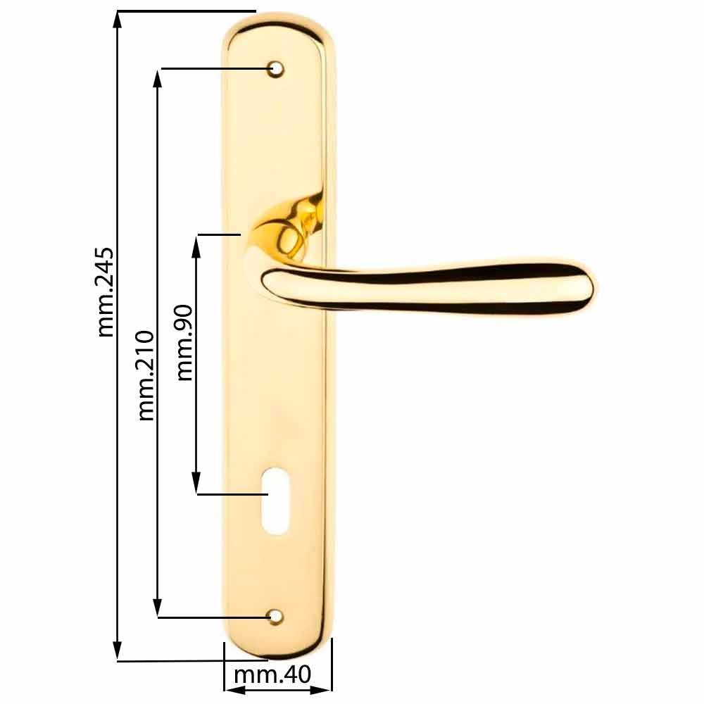 Maniglia con placca oro lucido mm.90 mod. GOCCIA per porte interne