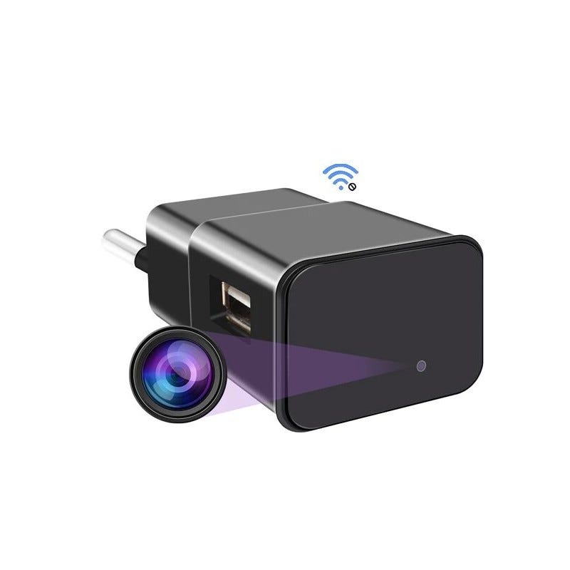 Mini caméra d'espionnage intelligente chargeur USB prise européenne,  fonctionnement WIFI et DV, HD 1080P, surveillance de maison, carte micro SD  128GO