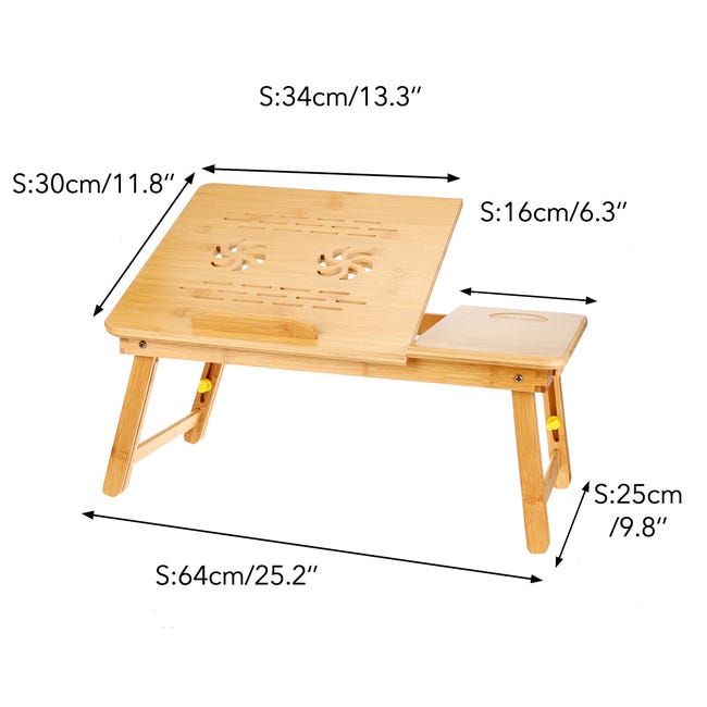 SOULONG Table Bureau de Lit Pliable en Bambou pour Ordinateur