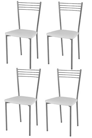 Tommychairs - Set 4 sedie Elena per cucina e sala da pranzo, struttura in  acciaio verniciata color alluminio e seduta in finta paglia colore bianca