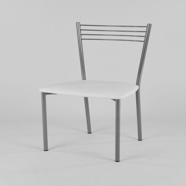 Tommychairs - Set 4 sedie Elena per cucina, struttura in acciaio verniciato  alluminio, seduta imbottita e rivestita in pelle artificiale bianca