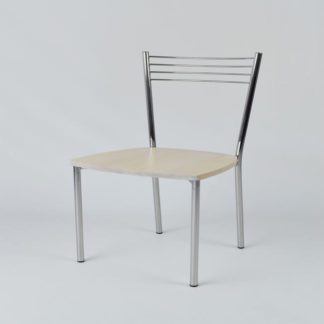 Tommychairs - Set 4 sedie modello Elena per cucina bar e sala da pranzo,  struttura in acciaio cromato e seduta in legno massello color anilina  bianca