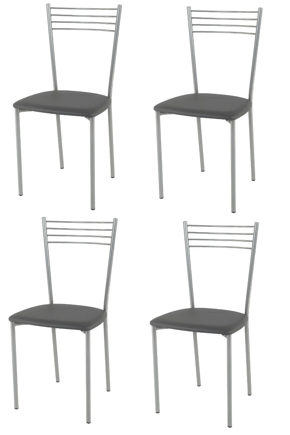Tommychairs - Set 4 sedie Elena per cucina, struttura in acciaio verniciato  alluminio, seduta imbottita e rivestita in pelle artificiale grigio scuro