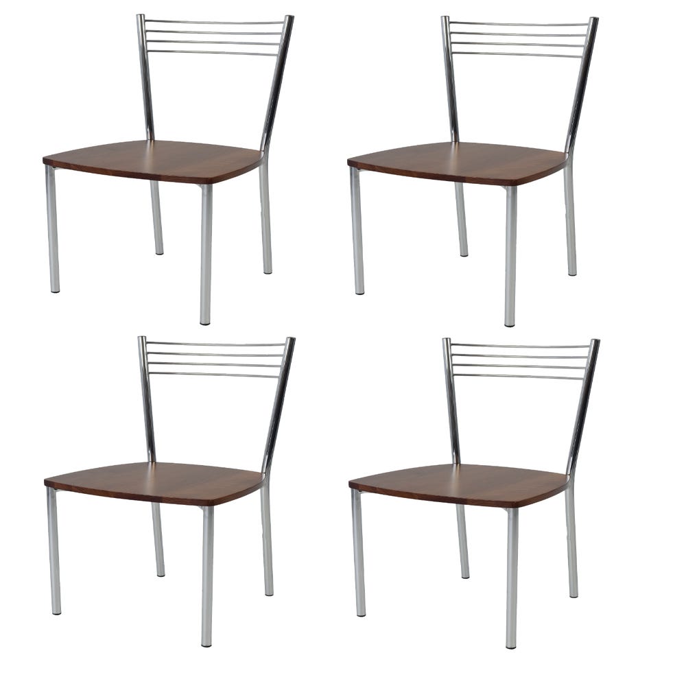 Tommychairs - Set 4 sedie modello Elena per cucina bar e sala da pranzo,  struttura in acciaio cromato e seduta in legno massello color noce chiaro