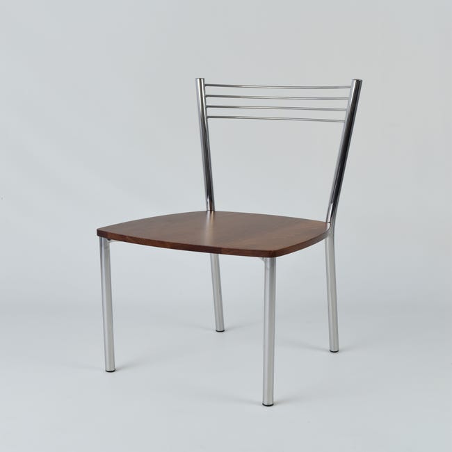 Tommychairs - Set 4 sedie modello Elena per cucina bar e sala da pranzo,  struttura in acciaio cromato e seduta in legno massello color noce chiaro