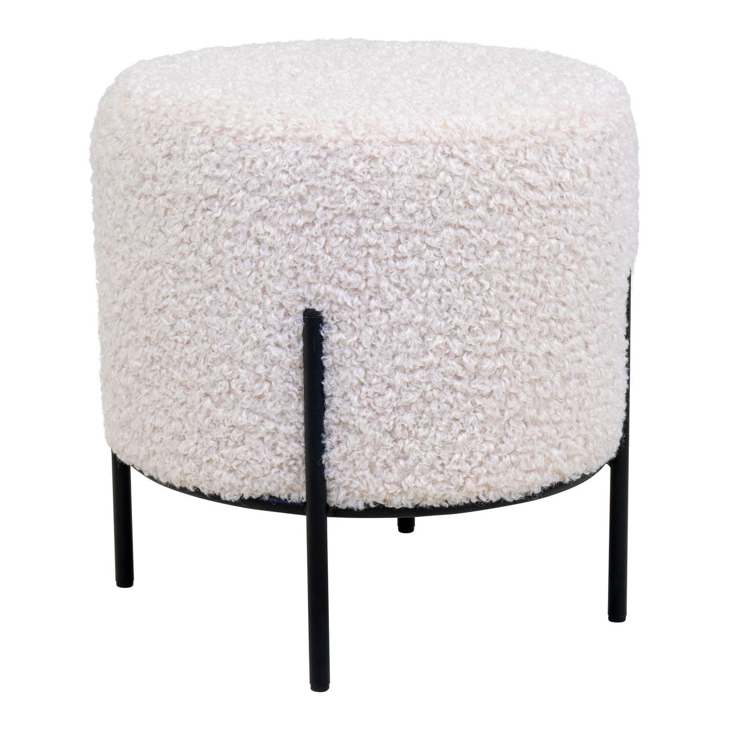 Pouf in finta pelle di agnello bianca con piedi neri Ø 35,5 x 37 cm