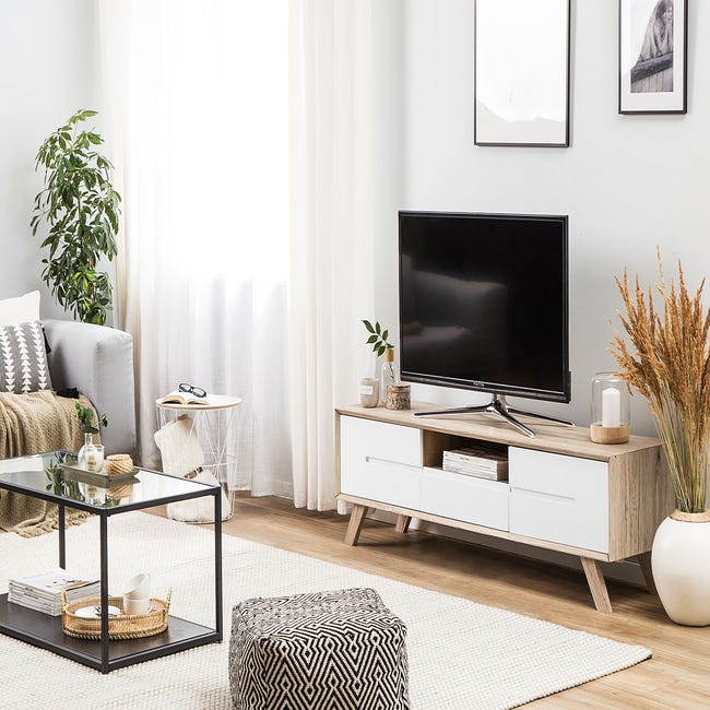 Parete attrezzata Dagnell, Set da soggiorno modulare ad angolo, Mobile  salotto porta TV multiposizione, 201x41h180 cm, Bianco e Rovere