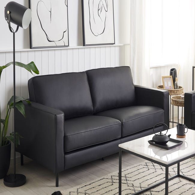 comprar sofa 2 plazas de diseño en piel negra - comprar sofas negros