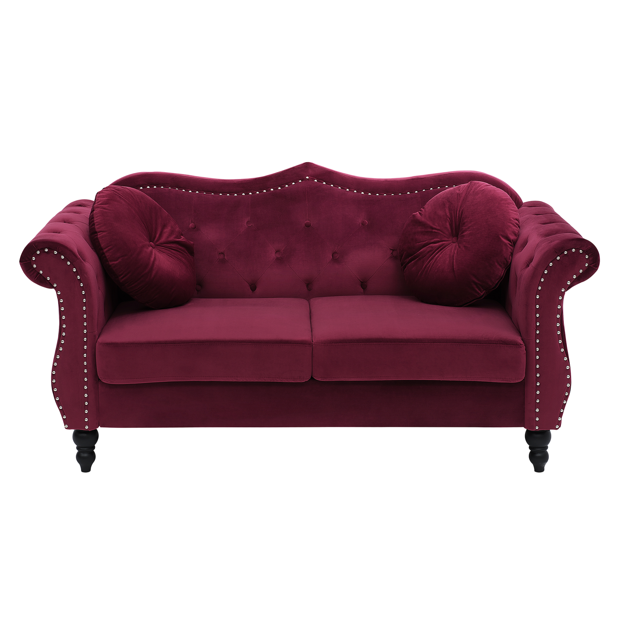 Divano panoramico Tendance 5 posti in velluto rosso scuro - 344x170x72cm