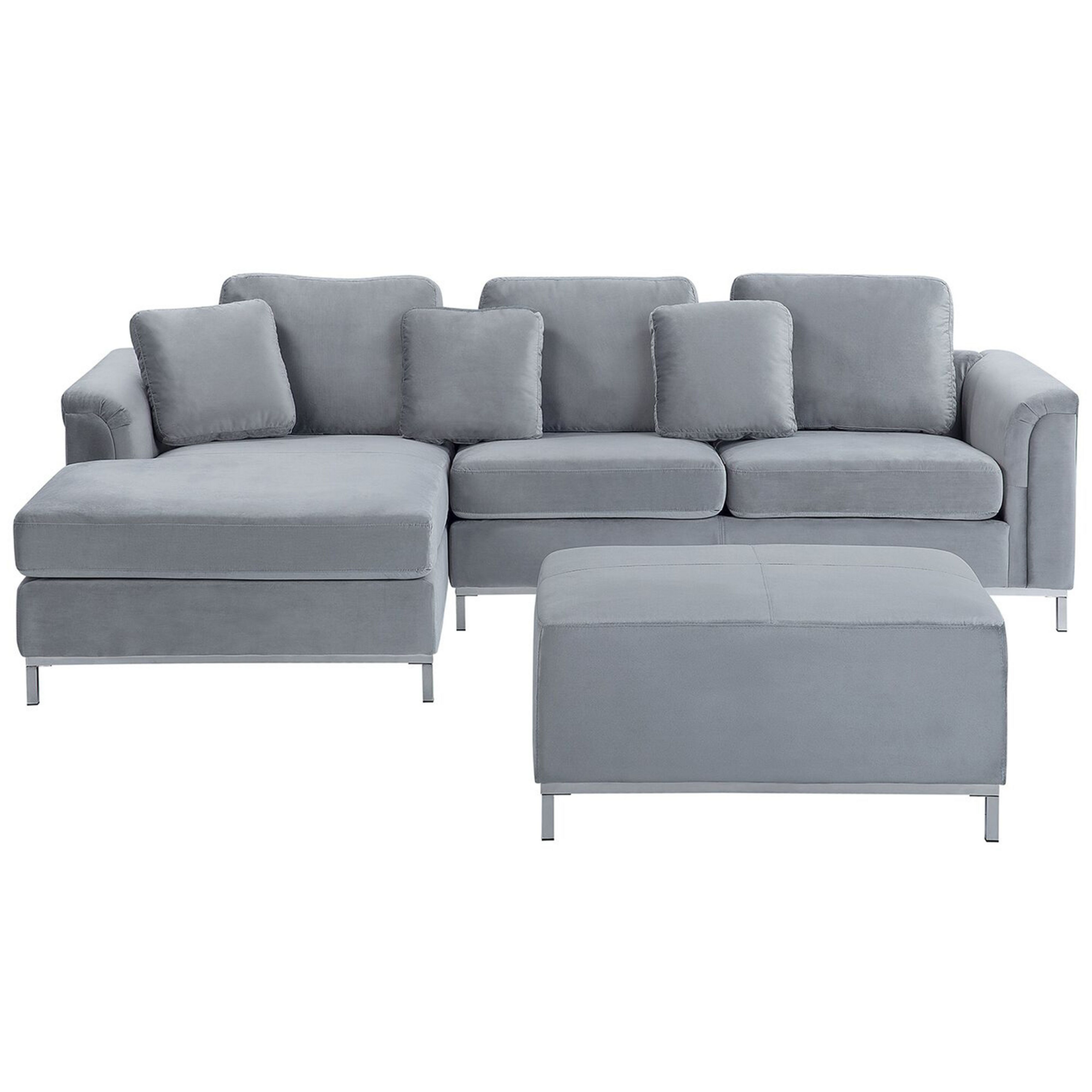CAVADORE - Divano angolare Belfast con ottomana, lato sinistro, angolo imbottito con molle insacchettate, con sedile e cassettone, 243 x 88 x 218 cm, in microfibra, colore: Grigio