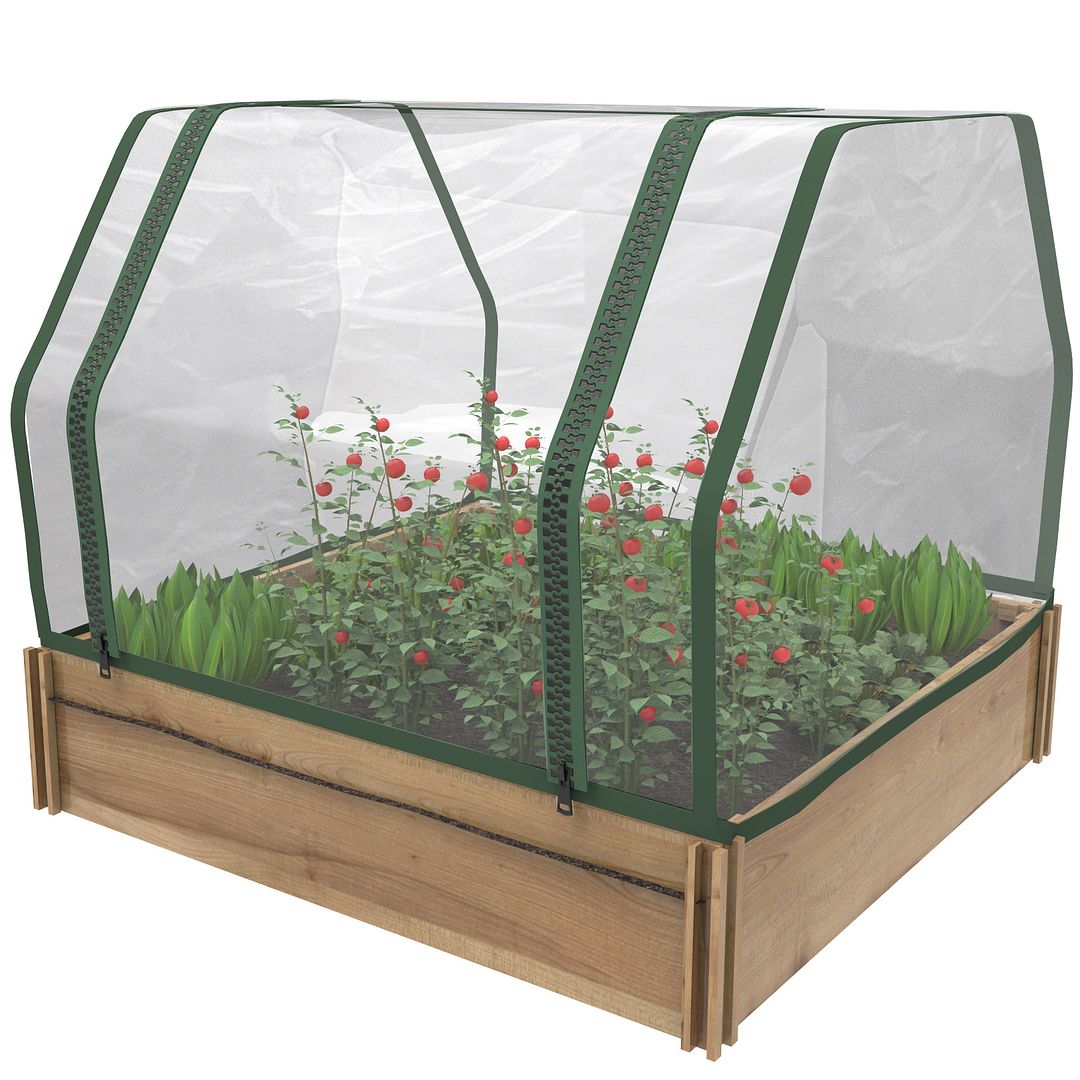 Jardinière Carre Potager Extérieur en Bois avec Tissu Géotextile 80x 60x20  cm avec Serre pour Cultiver Fleurs, Légumes, Aromates