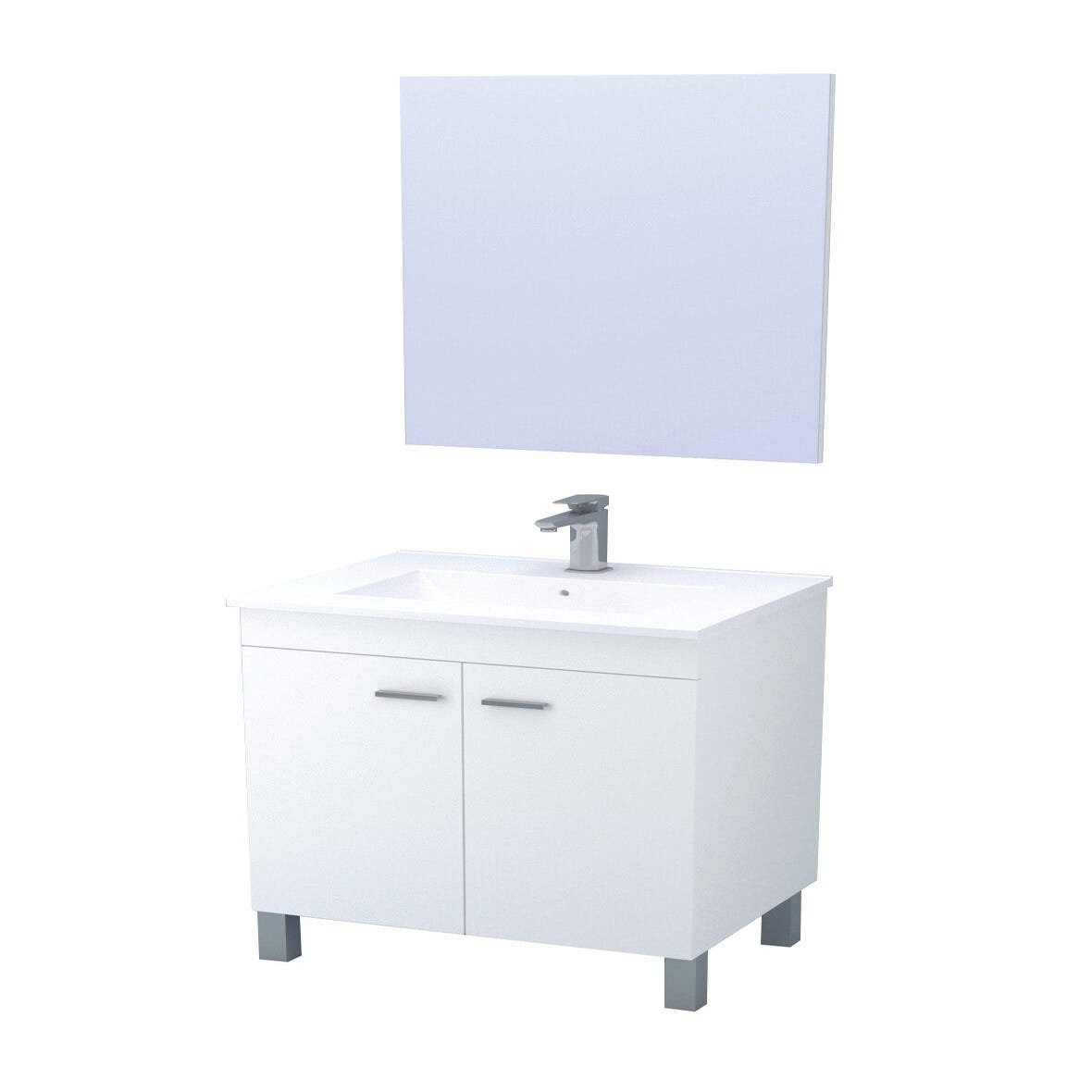 Mueble de baño pequeño de 2 puertas + espejo KONCEPT color blanco