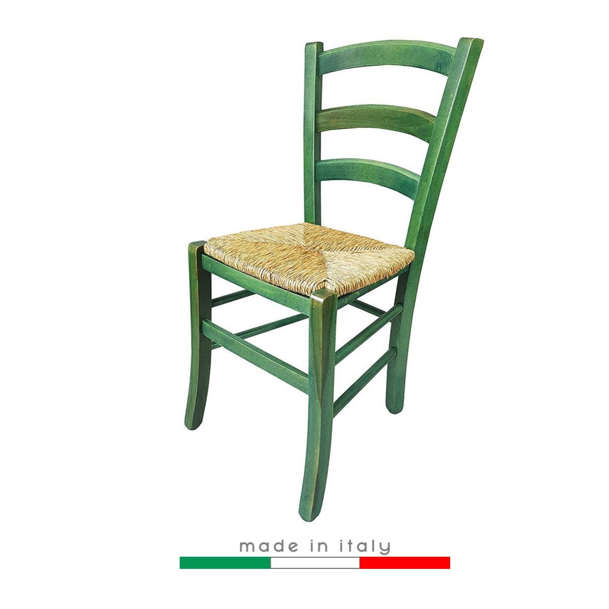 Sedia Venezia Color Verde legno paglia colorata casa bar