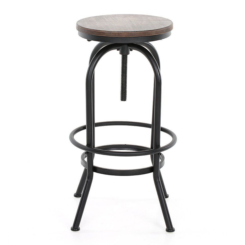 Kosmi Tabouret De Bar En M Tal Noir Mat Et Assise En Bois Fonc