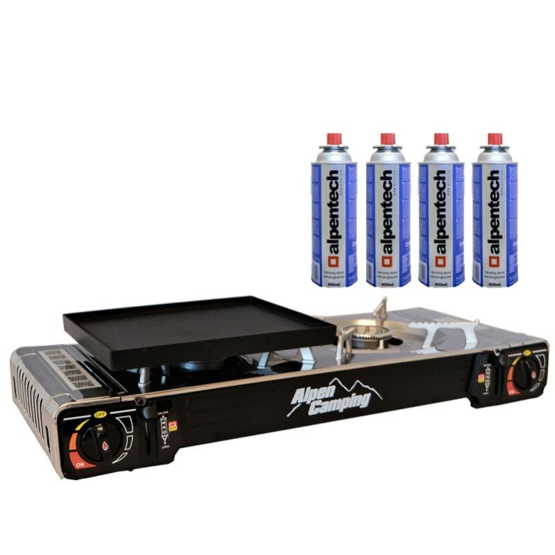 Réchaud Gaz 2 Feux ALTIGASI - Pour Usage Intérieur, Sécurité Valve - Acier Inox