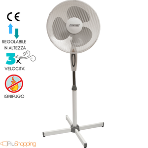 Ventilatore a piantana da terra, 3 velocità, diametro 40 cm, 40W, colore  Bianco