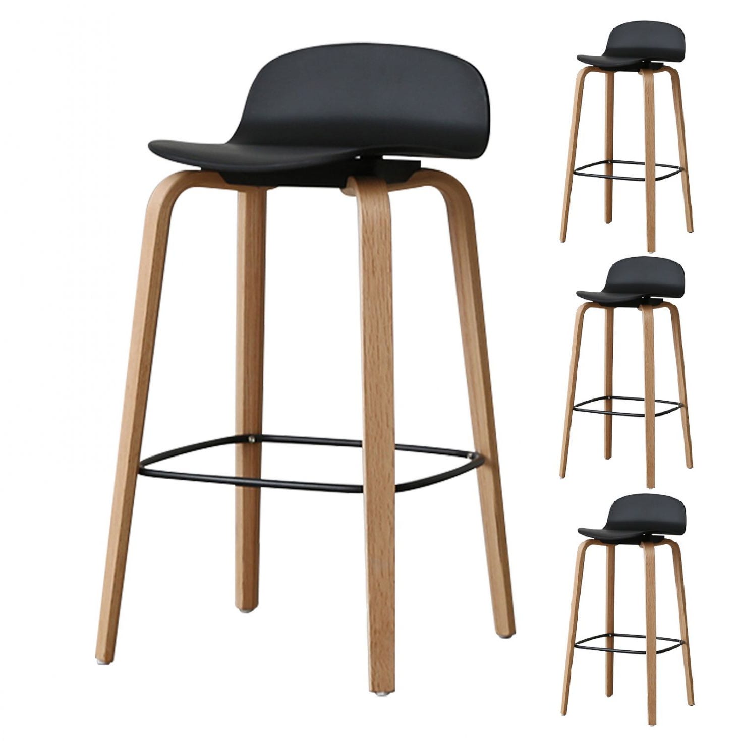 KOSMI - Juego de 4 taburetes altos sillas de barra escandinavas de color  negro con patas metálicas y altura del asiento 76cm
