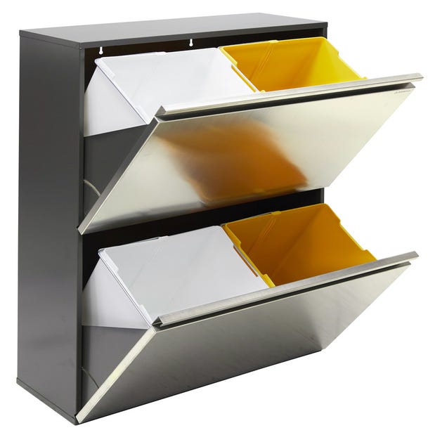 ARREGUI Basic CR601-B Cubo de basura y reciclaje de acero de 4 cubos, mueble  de reciclaje, 4 x 17 L (68 L), blanco