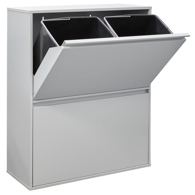 ARREGUI Round CR421-R Mueble de basura y reciclaje de acero de 4 cubos,  cubo de basura y reciclaje moderno y de diseño, 4 x 17 L (68 L)
