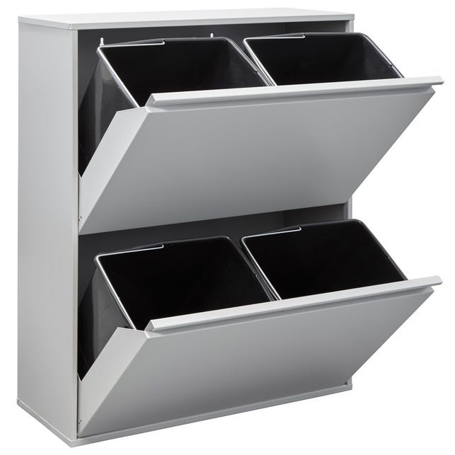 ARREGUI Basic CR602-B Cubo de basura y reciclaje de acero de 4 cubos,  mueble de reciclaje, 4 x 17 L (68 L), gris claro