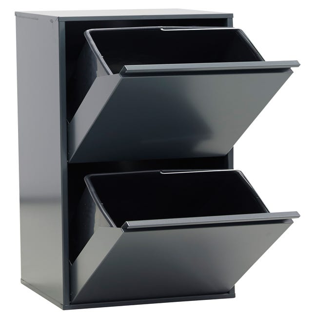 ARREGUI Basic CR204-B Cubo de basura y reciclaje de acero de 2 cubos, mueble  de reciclaje, 2 x 17 L (34 L), gris oscuro antracita