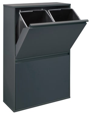 Cubo de basura metálico con 4 compartimentos blanco para reciclaje