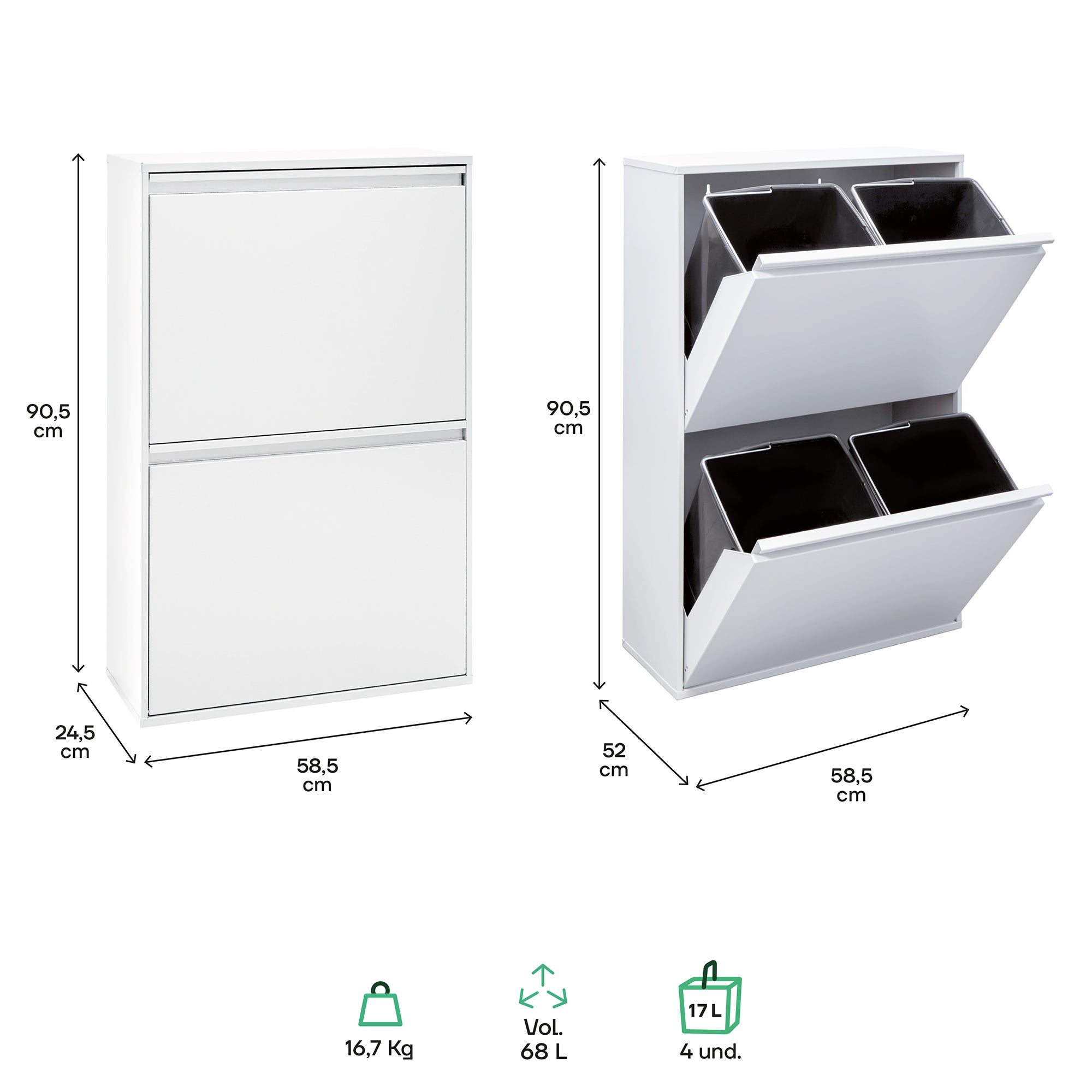 ARREGUI Basic CR601-B Cubo De Basura Y Reciclaje De Acero De 4 Cubos ...