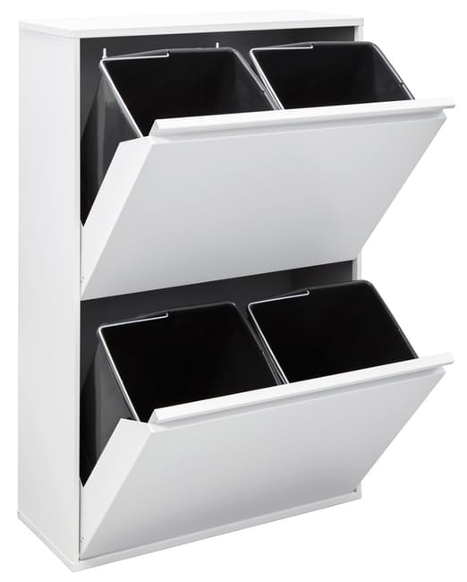 ARREGUI Basic CR601-B Cubo de basura y reciclaje de acero de 4 cubos, mueble  de reciclaje, 4 x 17 L (68 L), blanco