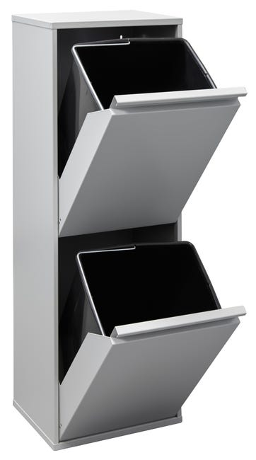 ARREGUI Basic CR202-B Cubo de basura y reciclaje de acero de 2 cubos, mueble  de reciclaje, 2 x 17 L (34 L), gris claro