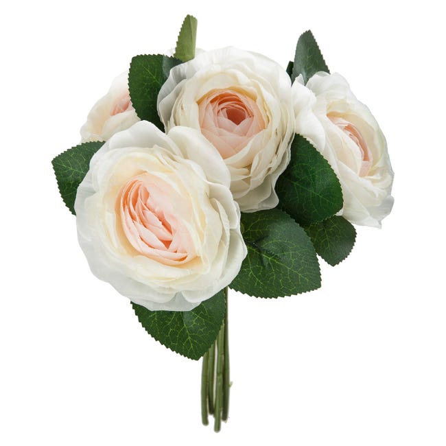 Bouquet Artificiel De 5 Roses - H. 30 Cm - Blanc Et Rose | Leroy Merlin