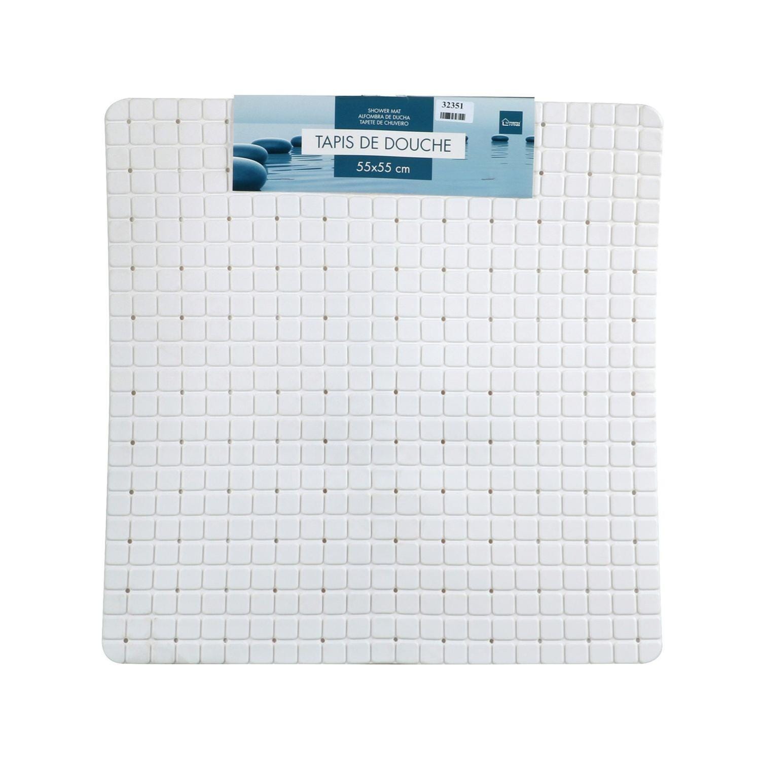 Tapis De Baignoire En PVC Givré Antidérapant Blanc - Motif Galets, Ventouses, Dimensions 69 X 36 Cm