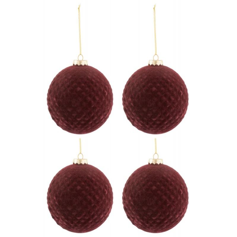Lot De 48 Boules De Noël En Velours Bordeaux - Diamètres 4, 6, 8 Cm, Incassables, Avec Corde Et Capuchon Métal, Pour Sapin, Déco - 7