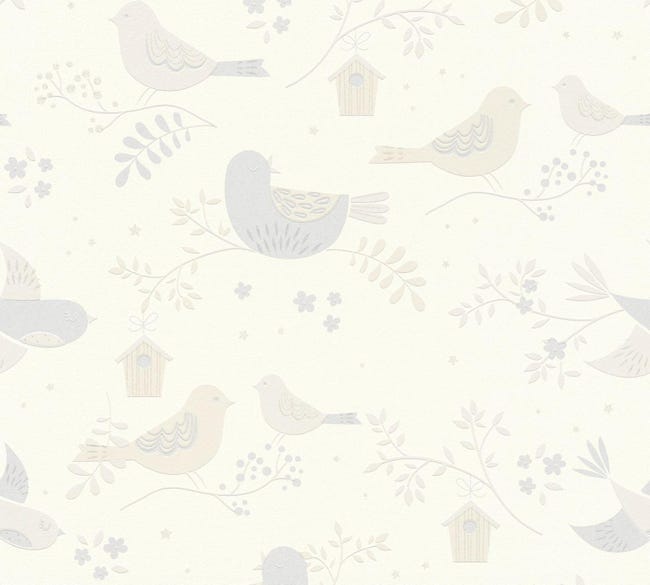 Carta da parati uccelli beige e grigio - 53 cm x 10,05 m - A.S Carta da parati uccelli beige e grigio - 53 cm x 10,05 m - A.S