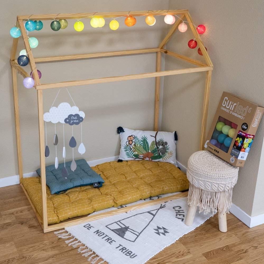 Guirlande Lumineuse Boules Coton Led Usb Telecommande Sans Fil Veilleuse Bebe 2h Adaptateur Secteur Double Usb 2a Inclus 4 Intensites 24 Boules 4m Arlequin Leroy Merlin