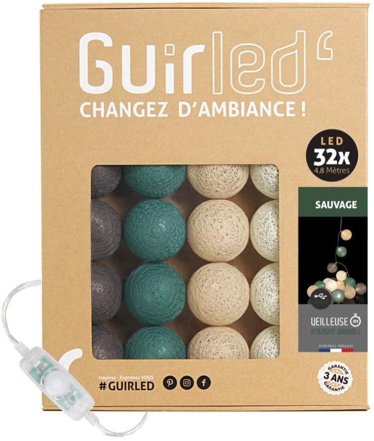 Guirlande Lumineuse Boules Coton Led Usb Veilleuse Bebe 2h Adaptateur Secteur Double Usb 2a Inclus 3 Intensites 32 Boules 4 8m Sauvage Leroy Merlin