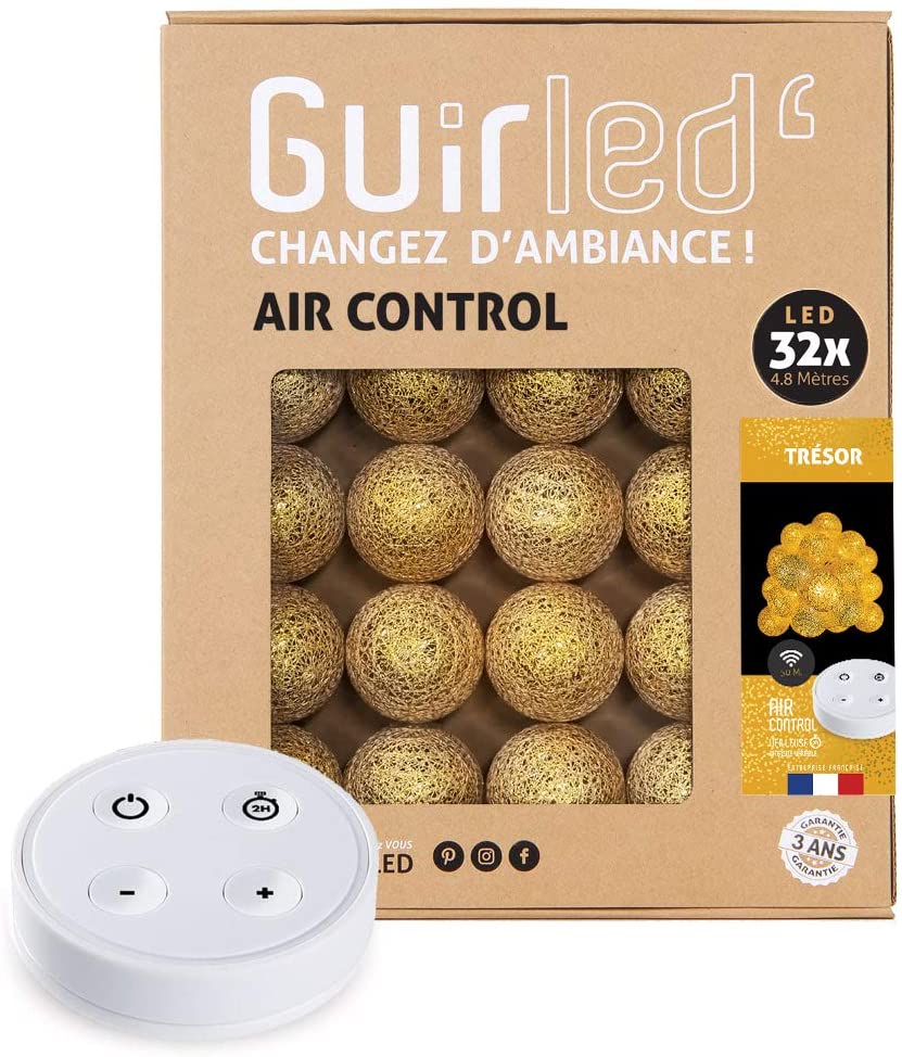 Guirlande lumineuse boules coton LED USB - Télécommande sans fil -  Veilleuse bébé 2h - Adaptateur inclus - 4 intensités - 32 boules 4,8m -  Minuit