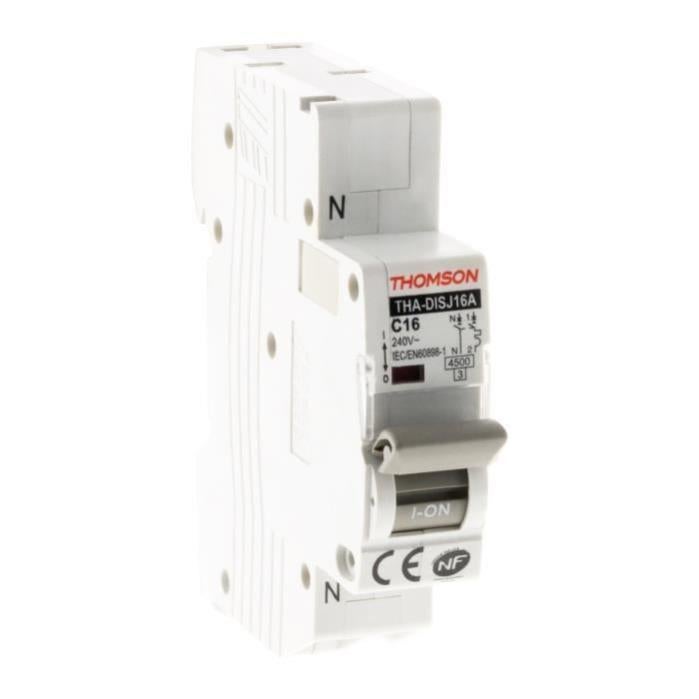 Disjoncteur 1P+N Thomson 16A Peignable - Bornes Automatiques, Compatible Easy Connect
