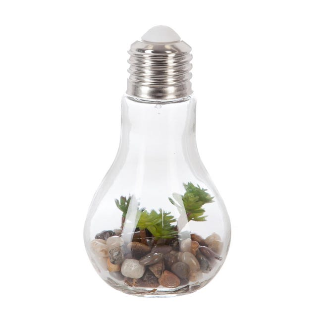 Plante artificielle dans une Ampoule LED en verre H 18.5 cm