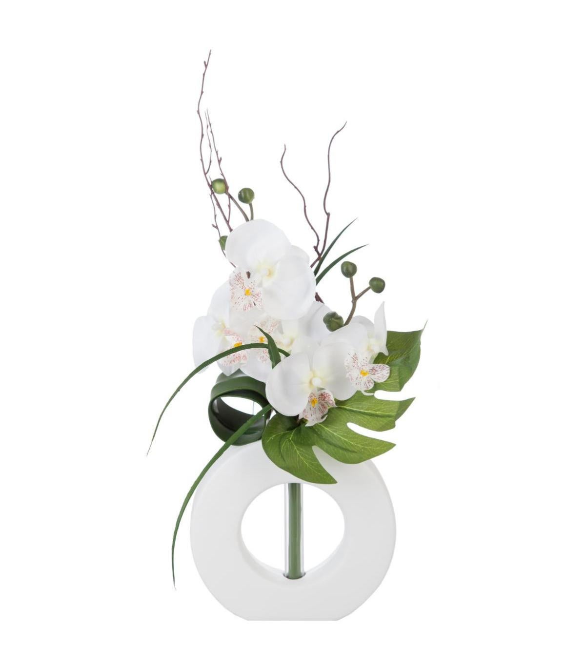 DSAAA Faux Fleurs florales artificielles Orchidée blanche en pot démulation de vases en céramique à la maison de décor 