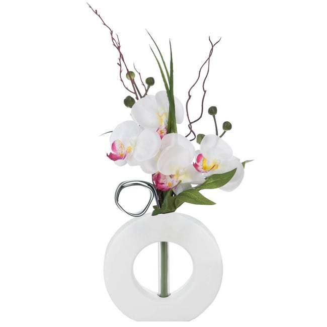 Composition florale d'orchidées artificielles vase en verre d. 18xh. 35cm -  RETIF