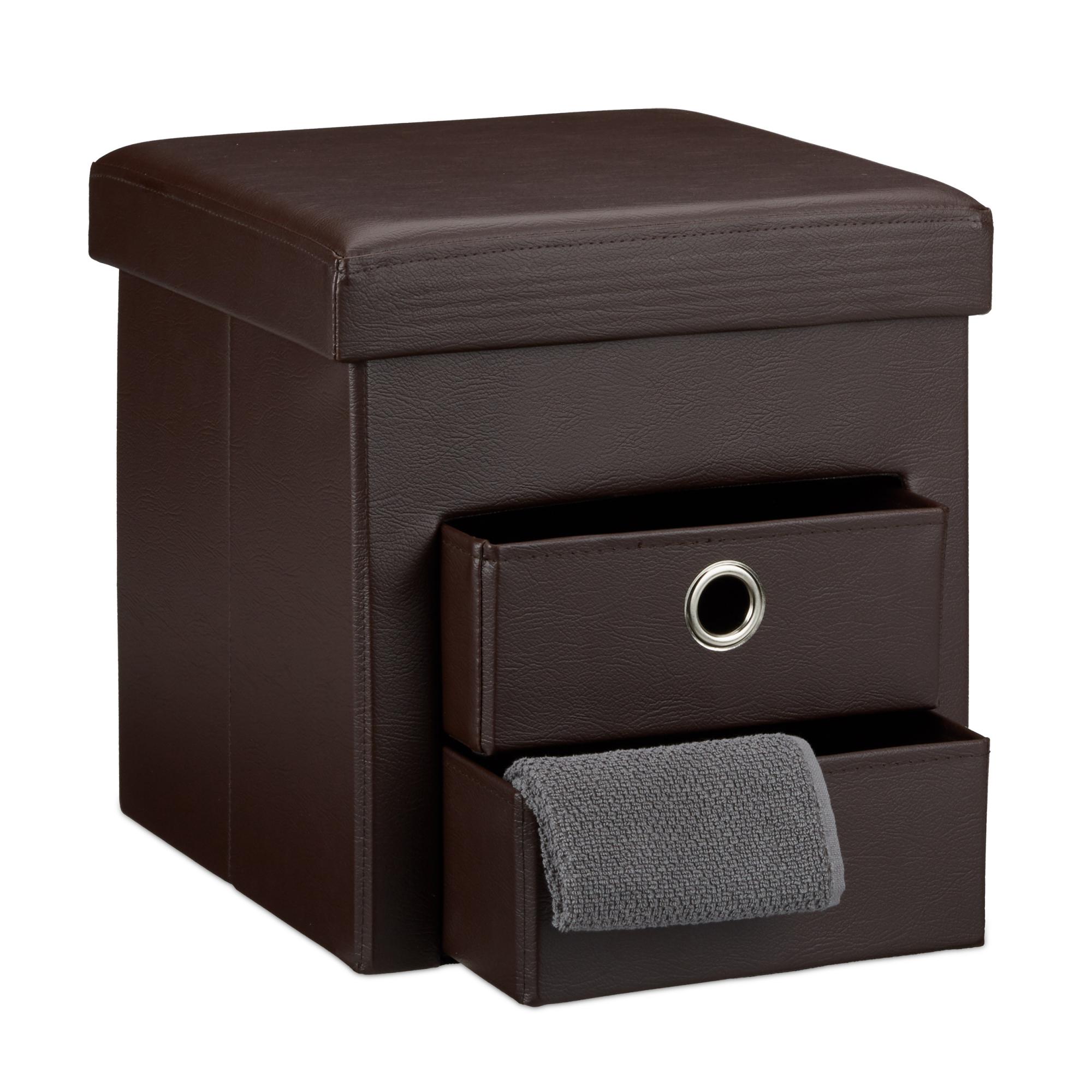 Set Di 2 Pouf Contenitore Pieghevoli Klihome | 38x38x38 Cm In Lino Crema | Sgabello Portaoggetti Con Seduta Imbottita