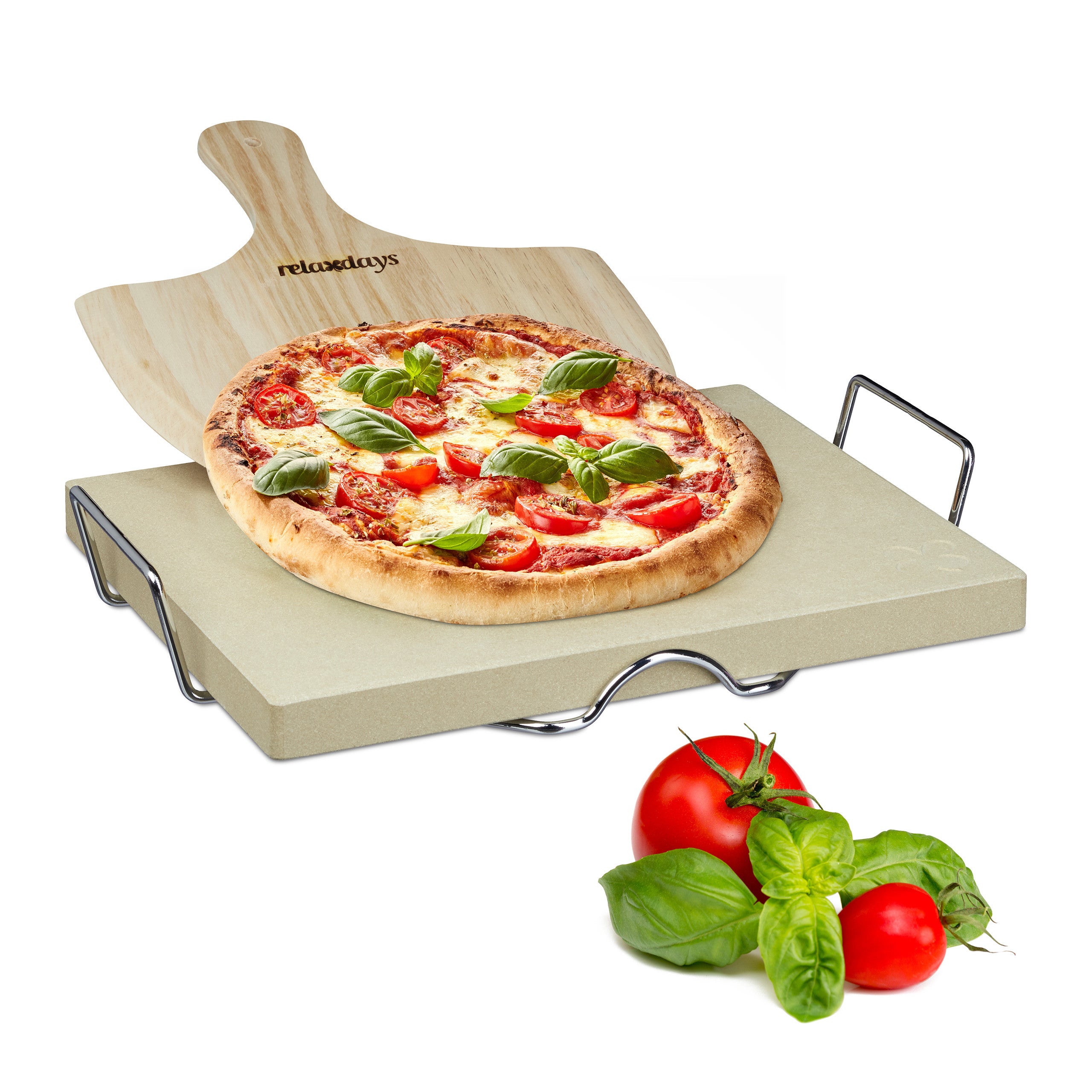 Relaxdays Pietra Refrattaria, Set per Pizza, Ollare Spessa 3 cm, Pala in  Legno, Cordierite Rettangolare, Colore naturale