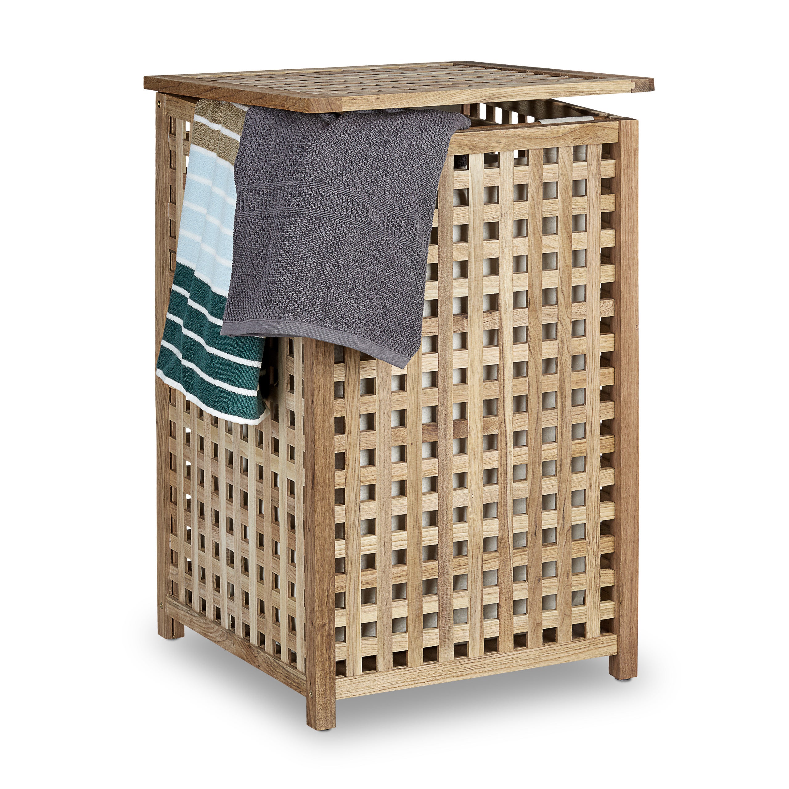 Relaxdays 10020619 Coffre à linge en noyer avec couvercle sac amovible 70  Litres panier à linge bois corbeille, nature - HxlxP: 55,5 x 52,5 x 39,5 cm