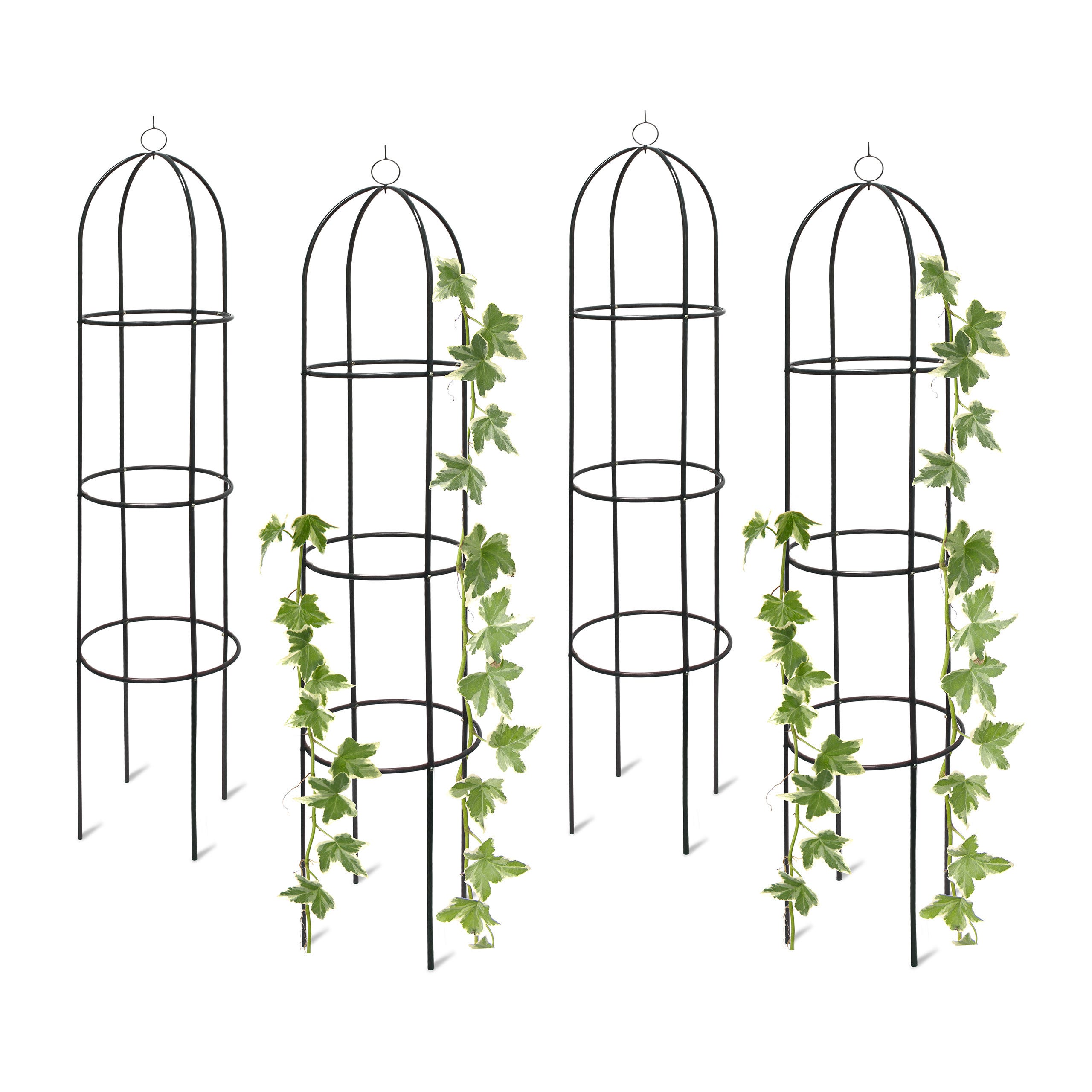 Obélisque tuteur, lot de 4, plantes grimpantes, rosiers arcade, arceau  roses, arche jardin, métal 190 cm, vert