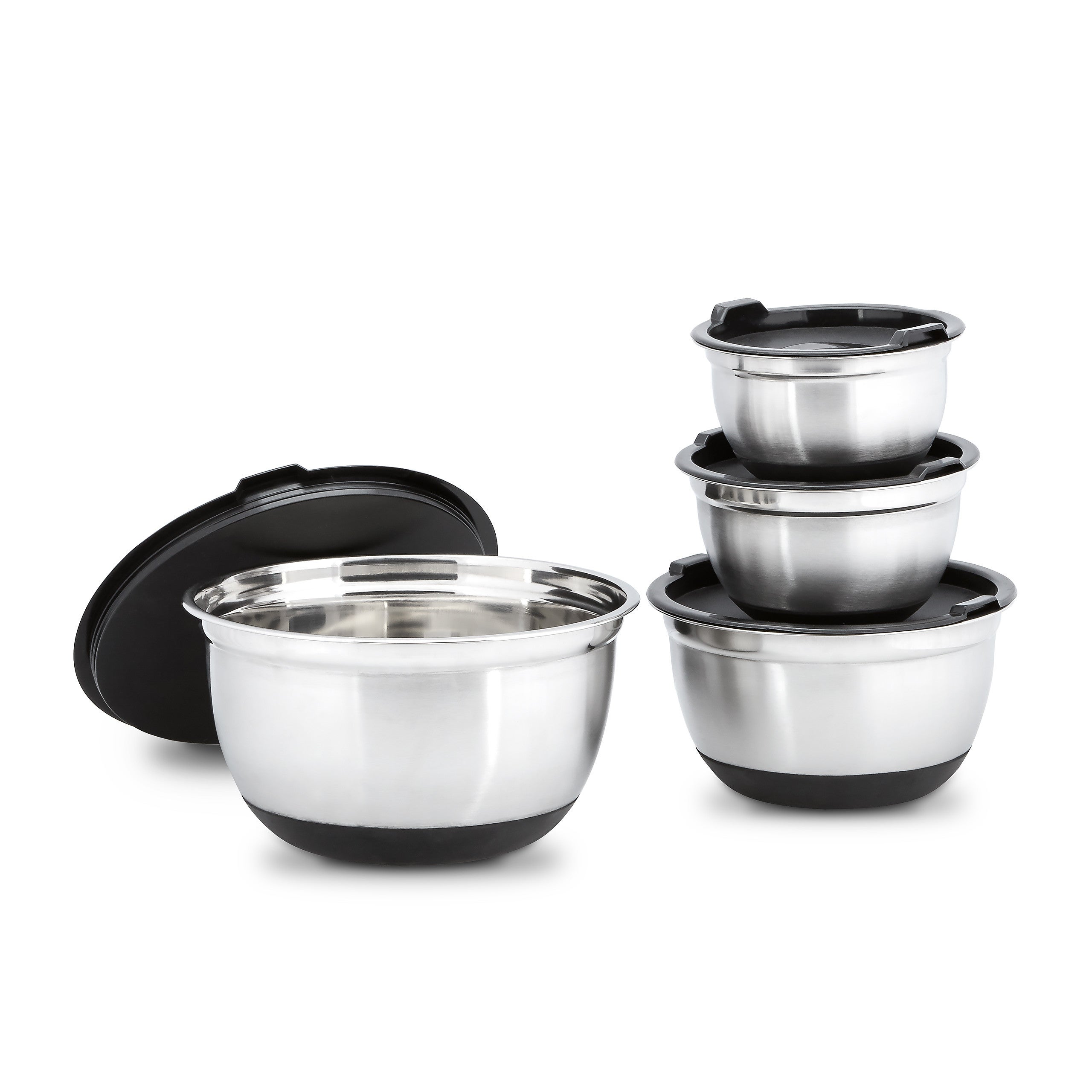 Relaxdays Set 4 Ciotole Cucina con Coperchio, Modello BOWLY, Insalatiere  Acciaio Antiscivolo, 14,5x25,5x25,5 cm, Argento