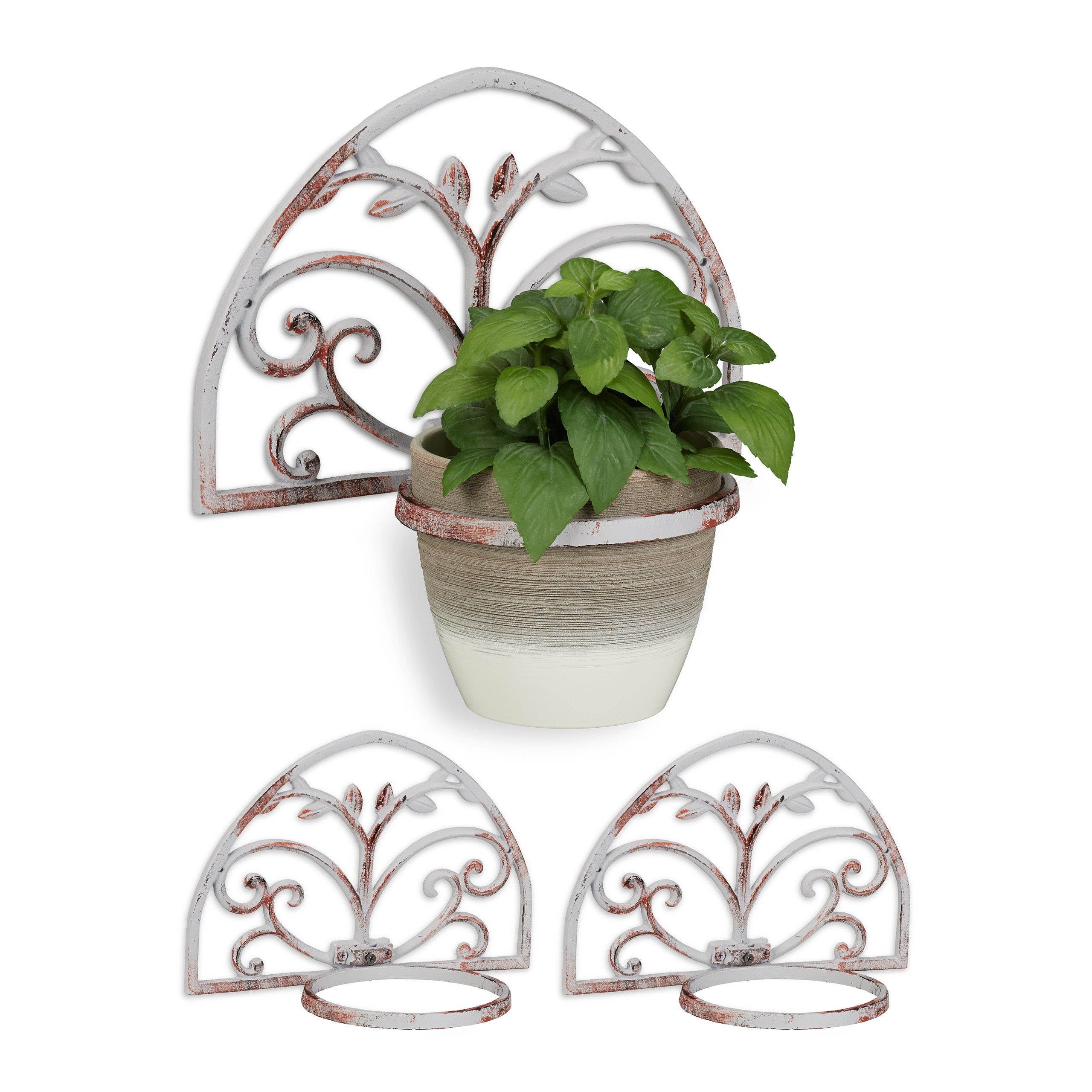 3x Portavasi da Parete in Ghisa, Stile Shabby Antico, da Appendere, da  Giardino, Ø 14,5 cm, da Esterno, Bianco