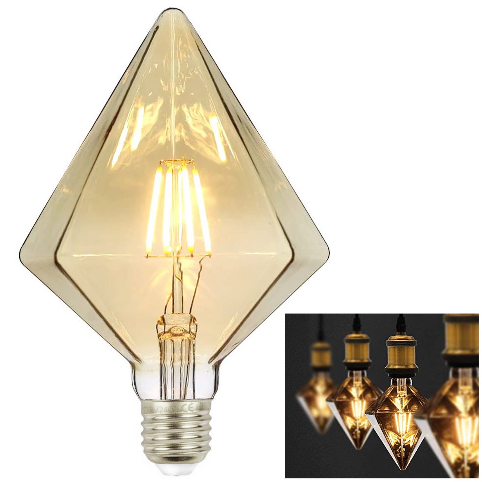 Lampada decorativa LED 4W resa 35W E27 lampadina prisma vetro