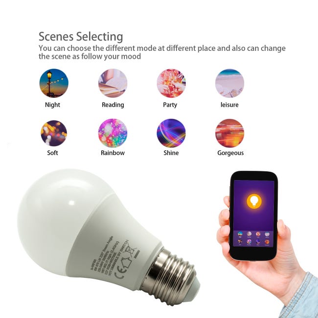 Lampadina intelligente WiFi lampada LED E27 RGB 2700K cromoterapia   Alexa Google Home